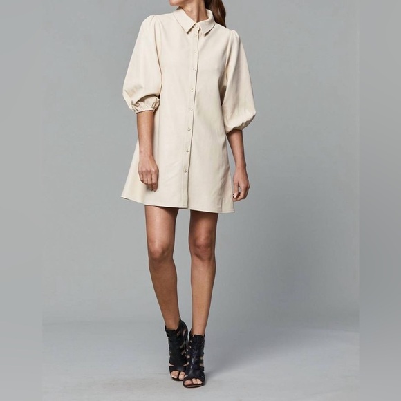 Dolce Cabo Faux-Leather Mini Button-Down Dress LongSleeve Light Grey XS 4-6  - radharamanexports.com